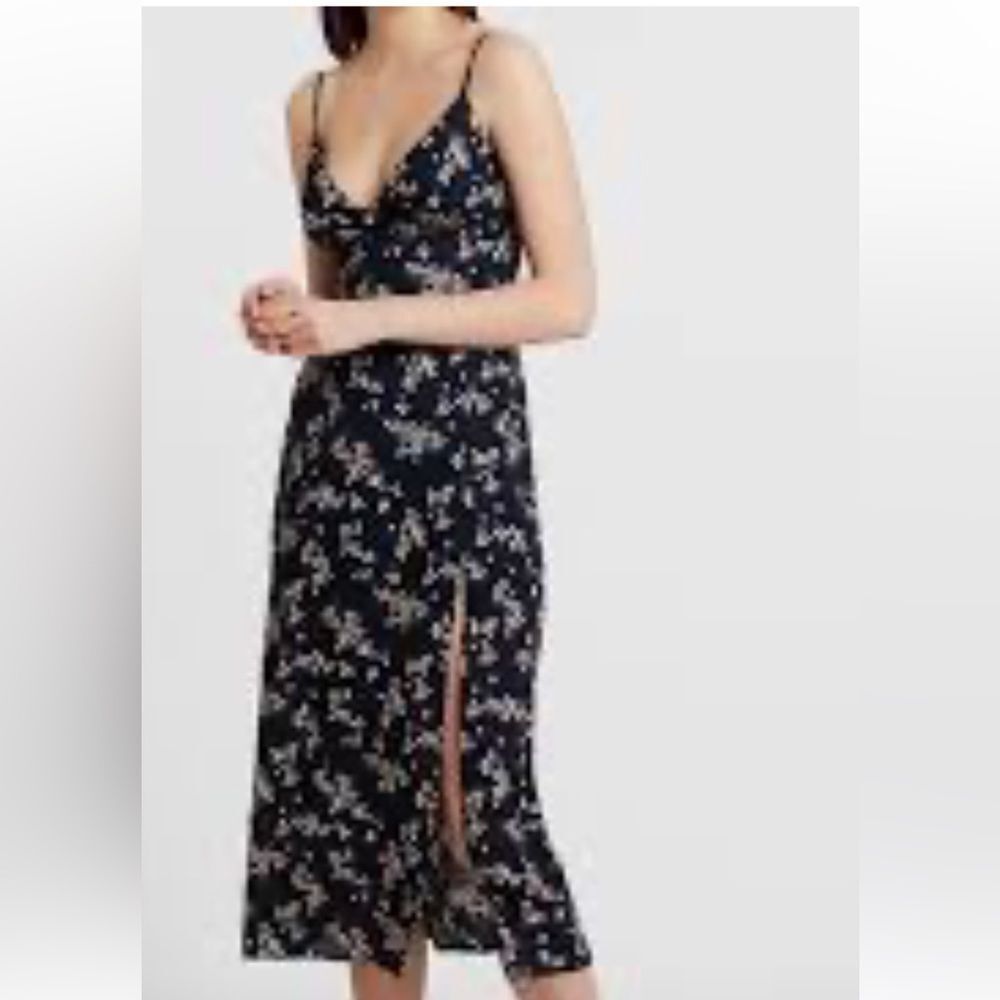 Abercrombie and Fitch Floral Navy Dress with high slit and smocked back small